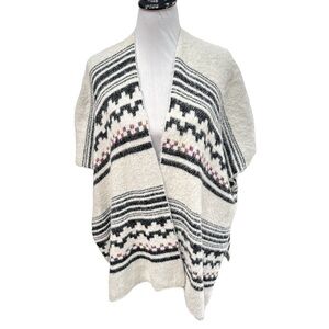 Akemi + Kin Southwest Pattern Pancho Sweater White Black One Size Fits Most